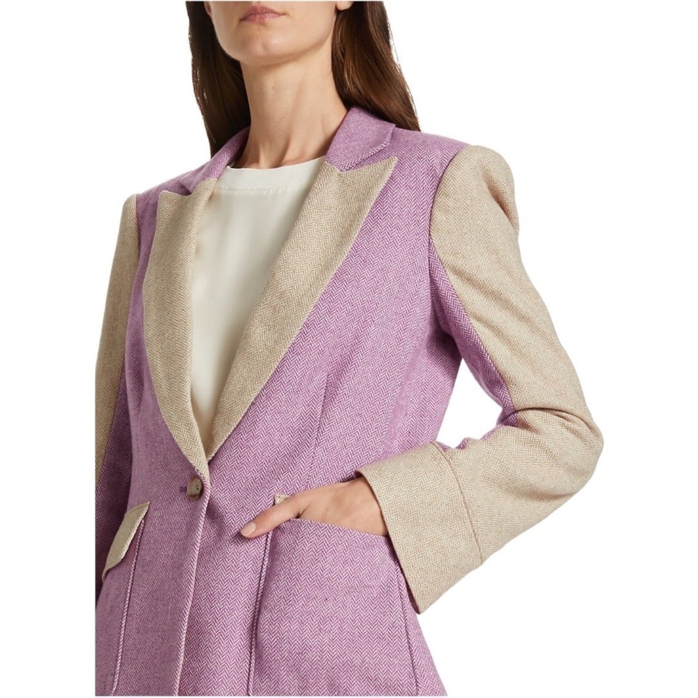 Cinq à Sept Lana Wool Colorblocked Herringbone Boucle  Fitted Blazer Size 6 NEW